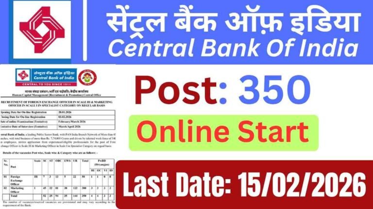 Central Bank Specialist Officer Recruitment 2026: 350 पदों पर भर्ती, अंतिम तिथि 15 फरवरी