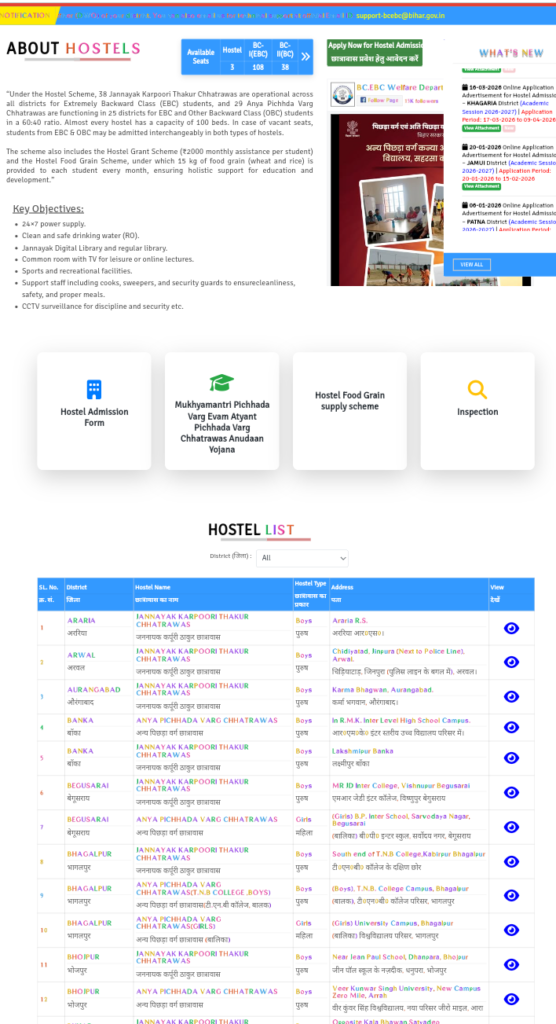 Bihar Hostel Scheme 2026